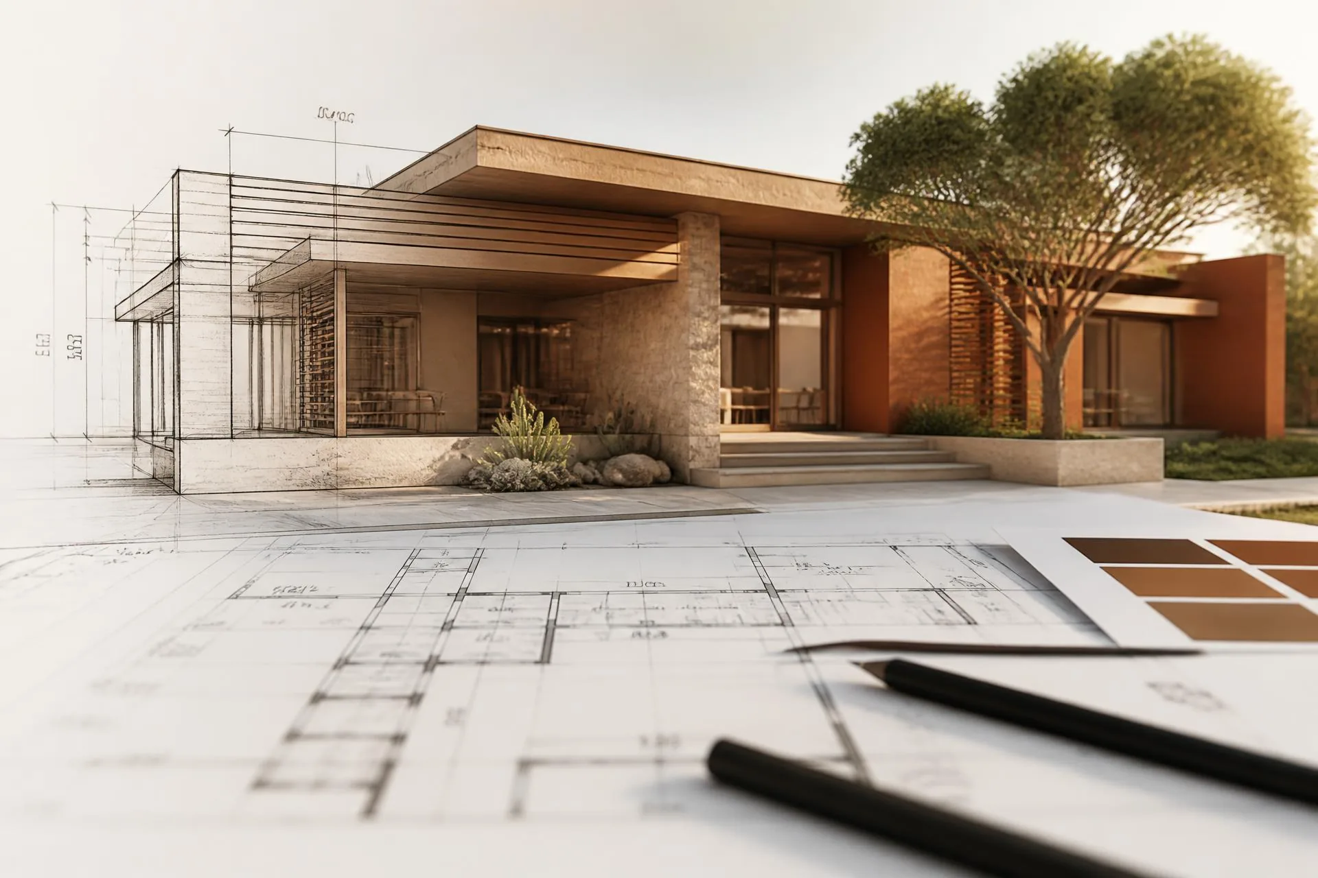 Maison contemporaine en conception avec plans d'architecte